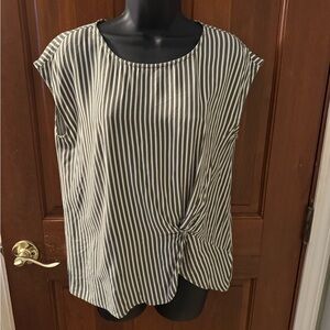 Liz Claiborne Olive Green and White Pinstripe Blouse